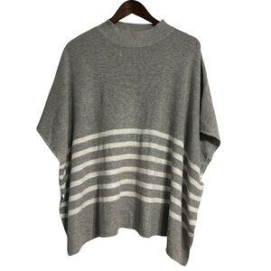 J.Crew Striped Poncho Sweater One Size Gray Wool Blend Relaxed Fit